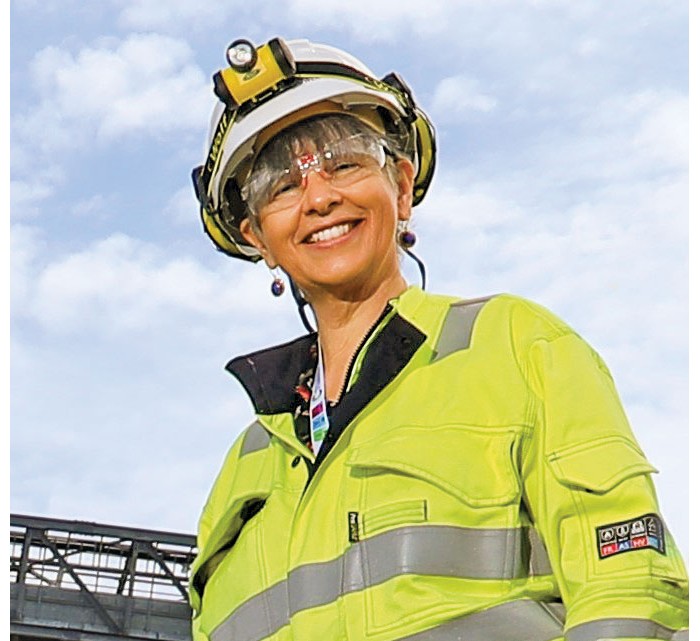 Fiona Erskine wearing industrial personal protective gear.
