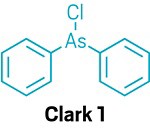 Drawing shows the structure of clark 1, also known as diphenylaminechlorarsine. 09837-polcon3-clark.jpg